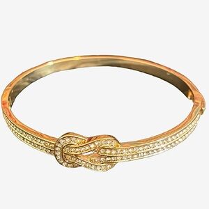 18K Gold Filled Pave Love Knot Hinged Bangle Bracelet NWOT